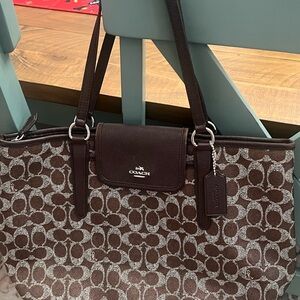 Coach Brown and Cream Signature Tote